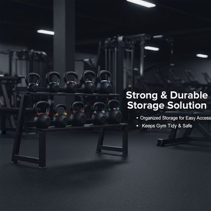 Heavy-Duty 2-Tier Kettlebell Storage Rack – Steel Weight Organizer for Kettlebells