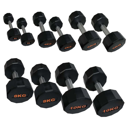 Round Hex Dumbbells with Anti-Roll Design – Rubber Coated Weights for Safe, Quiet Workouts with Ergonomic Grip | Available in Pairs & Full Sets