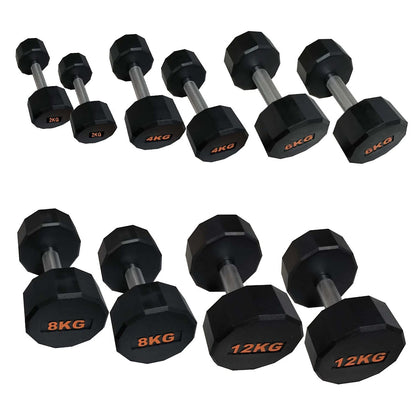 Round Hex Dumbbells with Anti-Roll Design – Rubber Coated Weights for Safe, Quiet Workouts with Ergonomic Grip | Available in Singles, Pairs & Full Sets