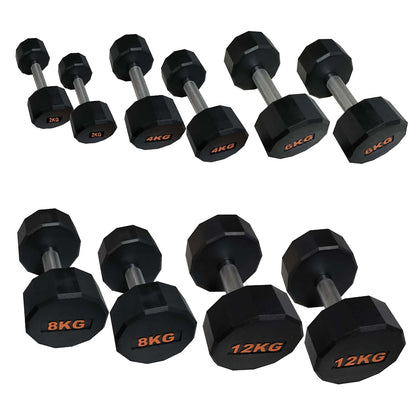 Round Hex Dumbbells with Anti-Roll Design – Rubber Coated Weights for Safe, Quiet Workouts with Ergonomic Grip | Available in Pairs & Full Sets