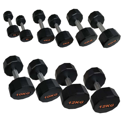 Round Hex Dumbbells with Anti-Roll Design – Rubber Coated Weights for Safe, Quiet Workouts with Ergonomic Grip | Available in Pairs & Full Sets