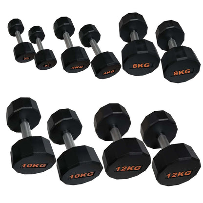 Round Hex Dumbbells with Anti-Roll Design – Rubber Coated Weights for Safe, Quiet Workouts with Ergonomic Grip | Available in Singles, Pairs & Full Sets