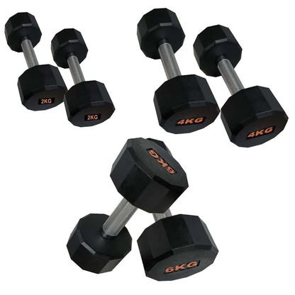 Round Hex Dumbbells with Anti-Roll Design – Rubber Coated Weights for Safe, Quiet Workouts with Ergonomic Grip | Available in Singles, Pairs & Full Sets