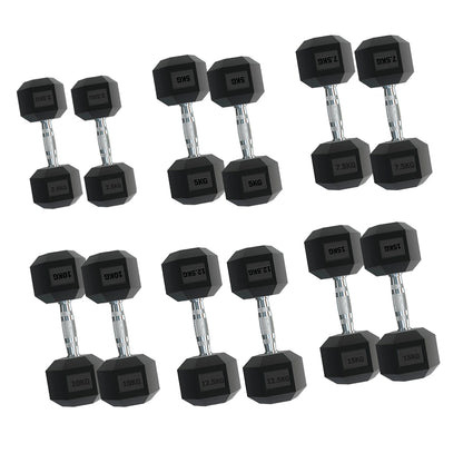 Hex Dumbbell Set 6 Pairs 2.5kg–30kg with Optional Tier 6 Vertical Rack – Rubber-Coated Anti-Roll Weights with Chrome Handles for Compact Home Gym Strength Training