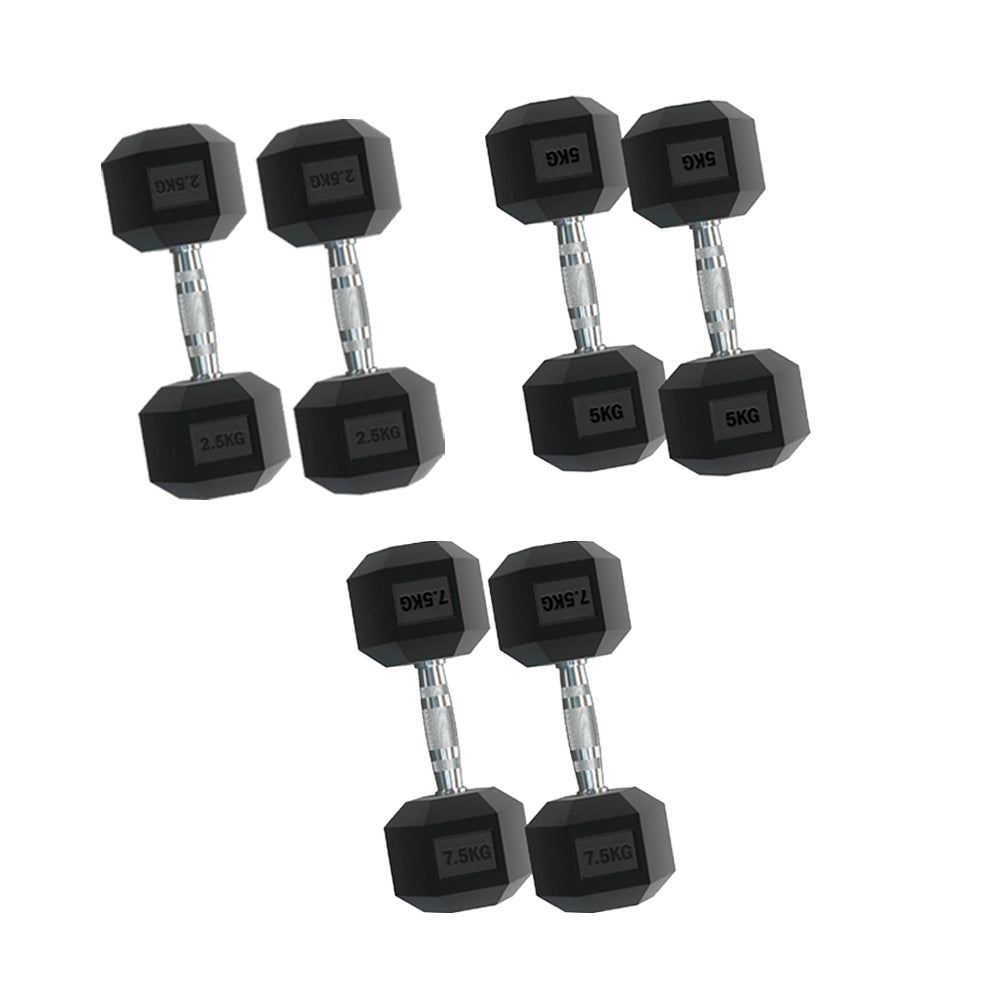 Premium 3-Pair Hex Dumbbell Set (2.5kg–15kg) – Rubber-Coated Anti-Roll Weights with Chrome Grip – Optional 3 Tier Vertical Rack for Home & Garage Gyms