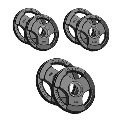 Heavy Duty Tri-Grip Olympic Weight Plates – Rubber Coated & Cast Iron, 2" Hole, Ergonomic Handles, Floor Safe, for Home Gym & Commercial Training Use