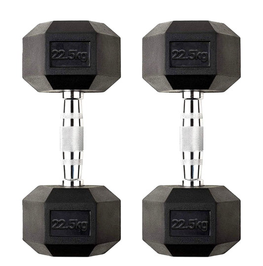 22.5kg Hex Dumbbell Pair with Rubber Coated Heads and Chrome Handles – Durable Weights for Advanced Home Muscle and Strength Workouts