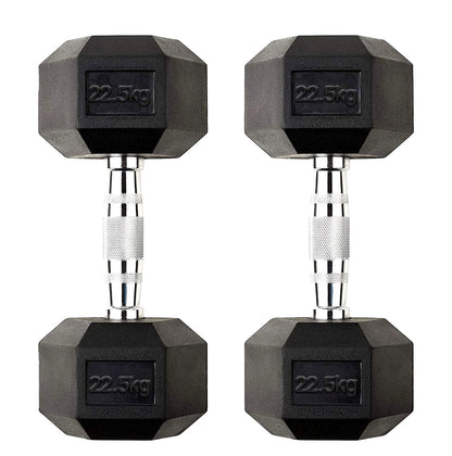 Hex Dumbbells 2.5kg–60kg Pairs & Sets – Rubber-Coated Anti-Roll Weights with Knurled Steel Grip – Strength Training Dumbbell Set for Home Gym or Studio