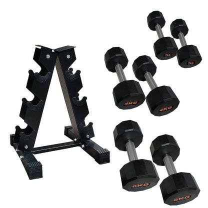 Round Hex Dumbbells with Anti-Roll Design – Rubber Coated Weights for Safe, Quiet Workouts with Ergonomic Grip | Available in Singles, Pairs & Full Sets
