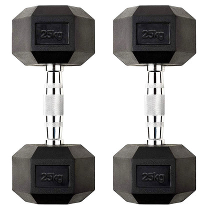 Hex Dumbbells 2.5kg–60kg Pairs & Sets – Rubber-Coated Anti-Roll Weights with Knurled Steel Grip – Strength Training Dumbbell Set for Home Gym or Studio