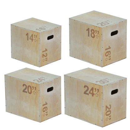 Multi Height 3-in-1 Wooden Plyo Jump Box, Anti‑Slip Texture, Plyometric Jump Box for Strength, Agility, and Home or Gym Training