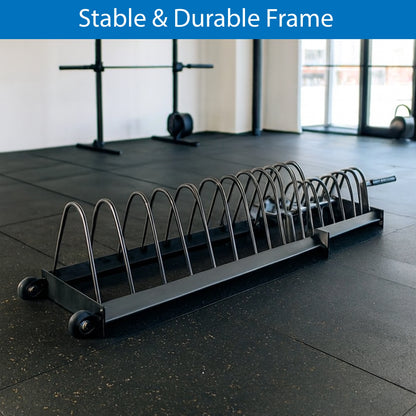 Portable Horizontal Weight Plate Rack with Wheels, Heavy-Duty Steel Plate & Barbell Storage Cart