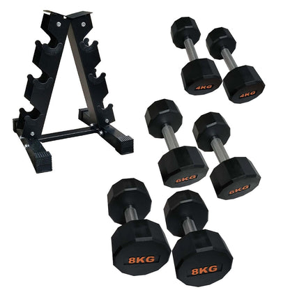Round Hex Dumbbells with Anti-Roll Design – Rubber Coated Weights for Safe, Quiet Workouts with Ergonomic Grip | Available in Singles, Pairs & Full Sets