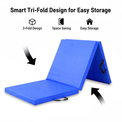 Tri-Fold Gymnastics Mat – 5cm Thick PU Leather, Non-Slip, Foldable Exercise Mat