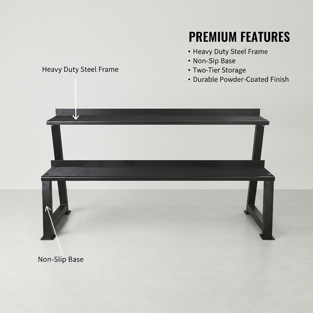 Heavy-Duty 2-Tier Kettlebell Storage Rack – Steel Weight Organizer for Kettlebells