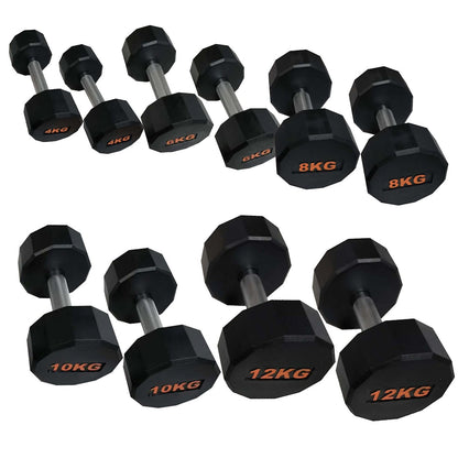 Round Hex Dumbbells with Anti-Roll Design – Rubber Coated Weights for Safe, Quiet Workouts with Ergonomic Grip | Available in Singles, Pairs & Full Sets