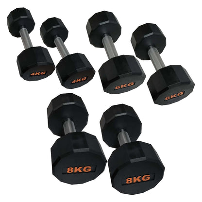 Round Hex Dumbbells with Anti-Roll Design – Rubber Coated Weights for Safe, Quiet Workouts with Ergonomic Grip | Available in Singles, Pairs & Full Sets