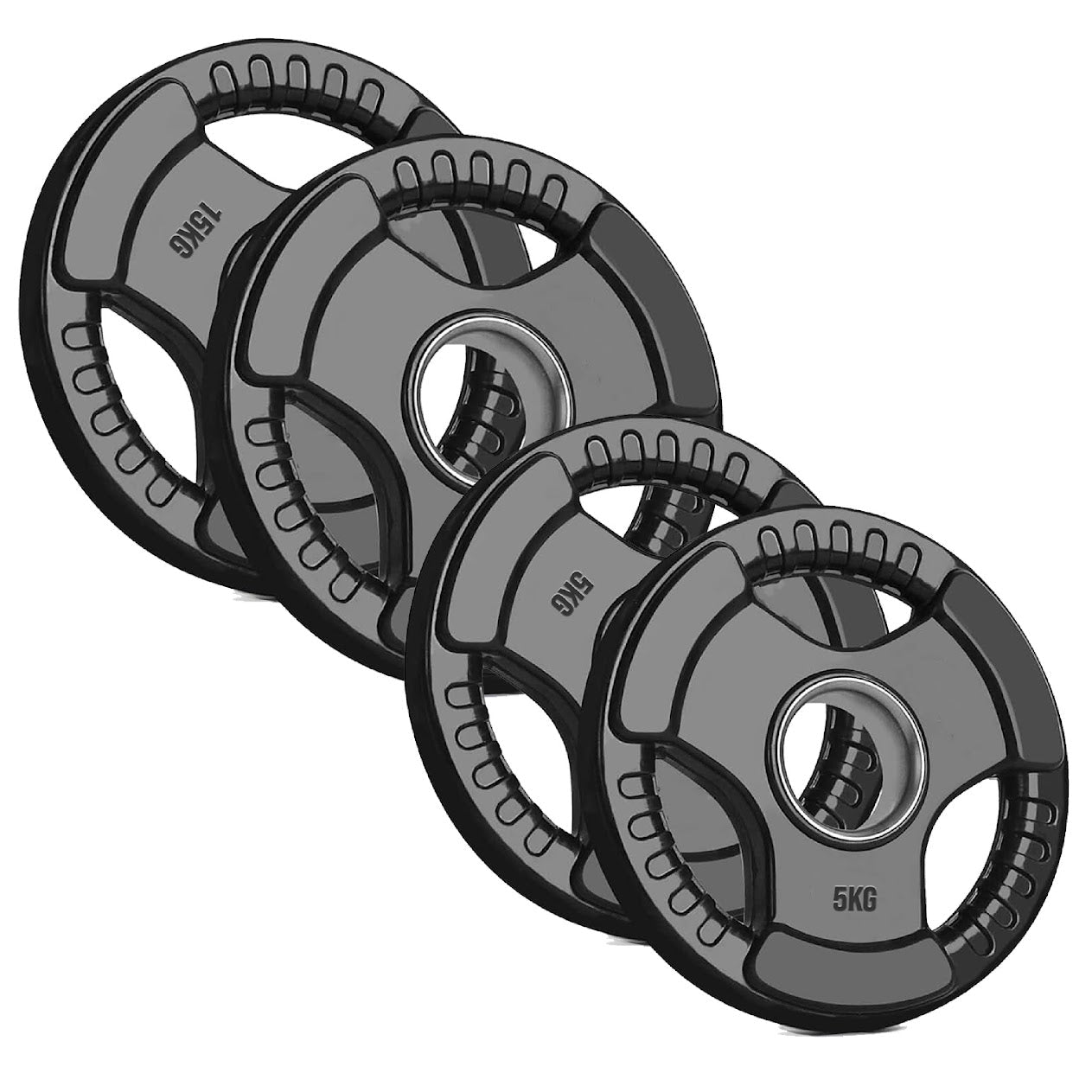 Heavy Duty Tri-Grip Olympic Weight Plates – Rubber Coated & Cast Iron, 2" Hole, Ergonomic Handles, Floor Safe, for Home Gym & Commercial Training Use