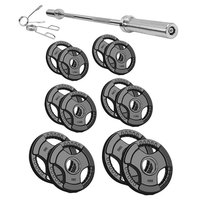 Heavy Duty Tri-Grip Olympic Weight Plates – Rubber Coated & Cast Iron, 2" Hole, Ergonomic Handles, Floor Safe, for Home Gym & Commercial Training Use