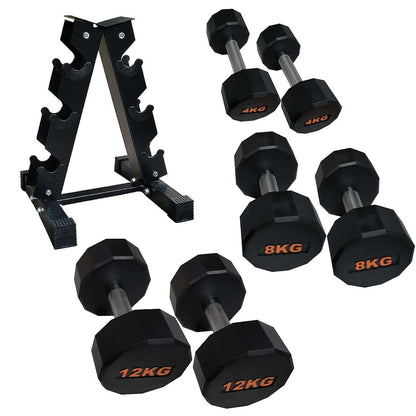 Round Hex Dumbbells with Anti-Roll Design – Rubber Coated Weights for Safe, Quiet Workouts with Ergonomic Grip | Available in Singles, Pairs & Full Sets