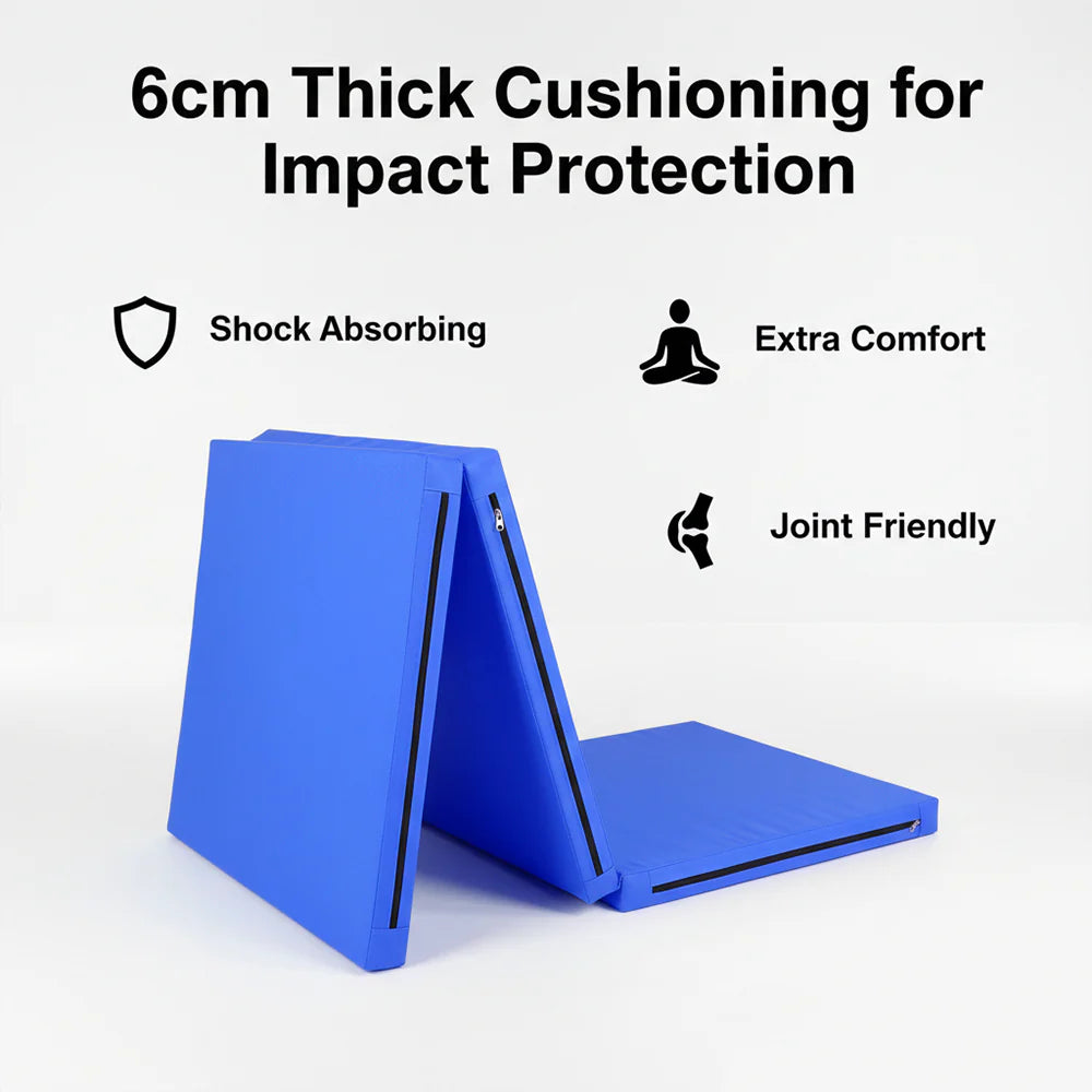 Tri-Fold Gymnastics Mat – 5cm Thick PU Leather, Non-Slip, Foldable Exercise Mat