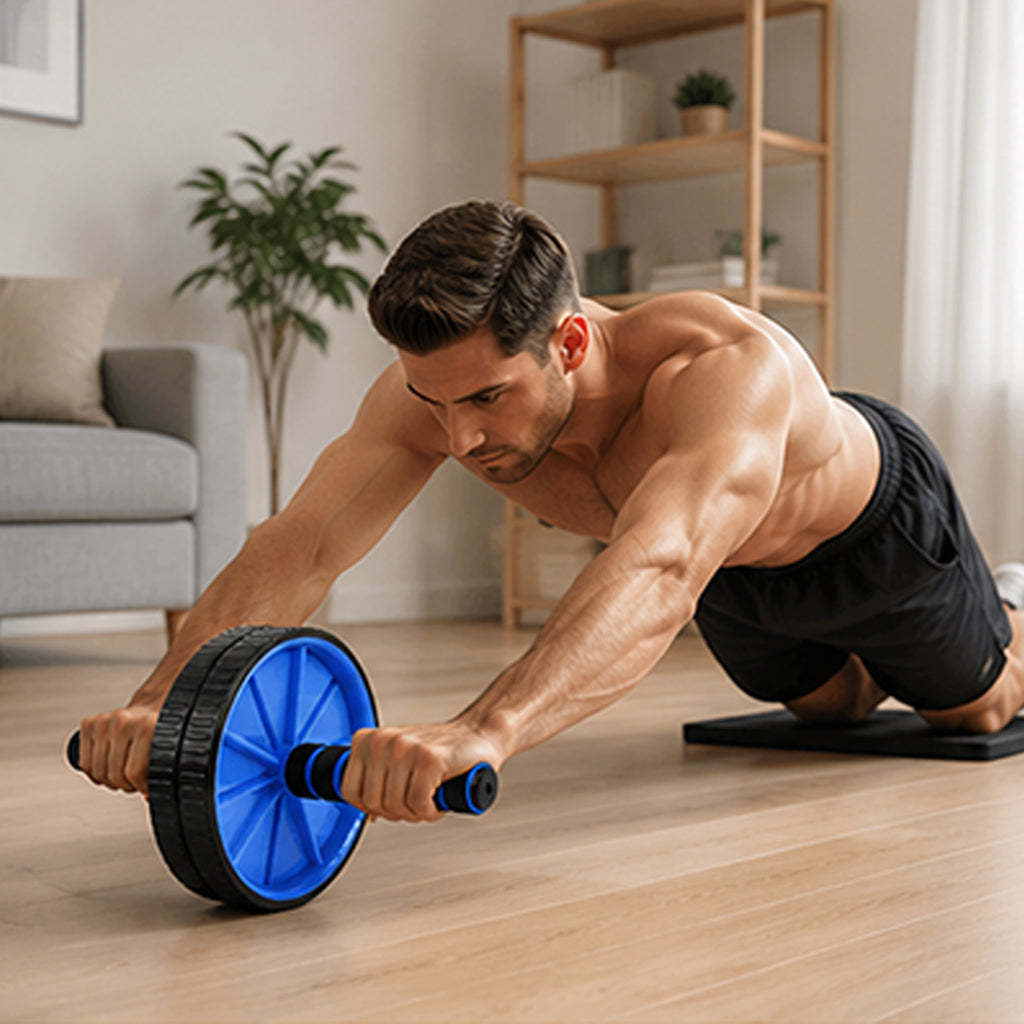 Double Wheel Ab Roller with Ergonomic Foam Handles & Thick Knee Pad for Core Training – Stable, Smooth, and Effective Home Gym Fitness Equipment