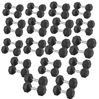 Hex Dumbbells 2.5kg–60kg Pairs & Sets – Rubber-Coated Anti-Roll Weights with Knurled Steel Grip – Strength Training Dumbbell Set for Home Gym or Studio