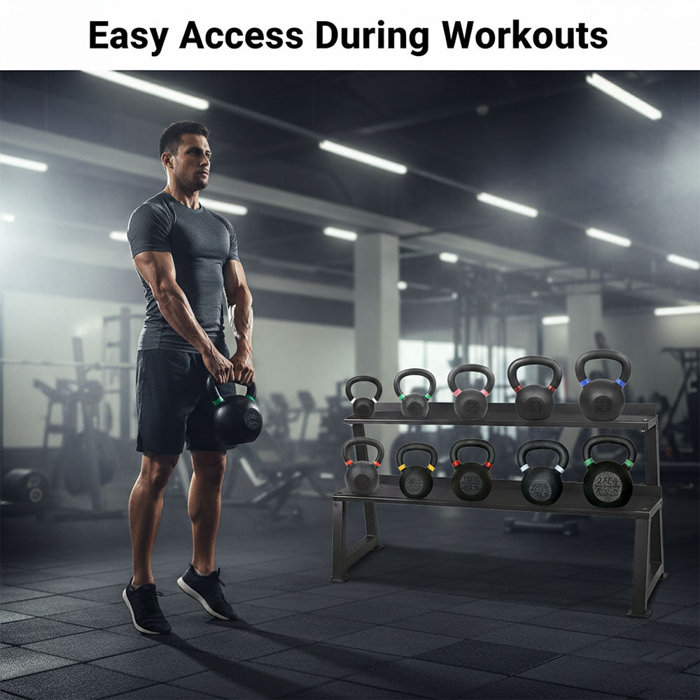 Heavy-Duty 2-Tier Kettlebell Storage Rack – Steel Weight Organizer for Kettlebells