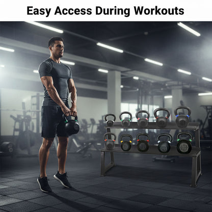 Heavy-Duty 2-Tier Kettlebell Storage Rack – Steel Weight Organizer for Kettlebells
