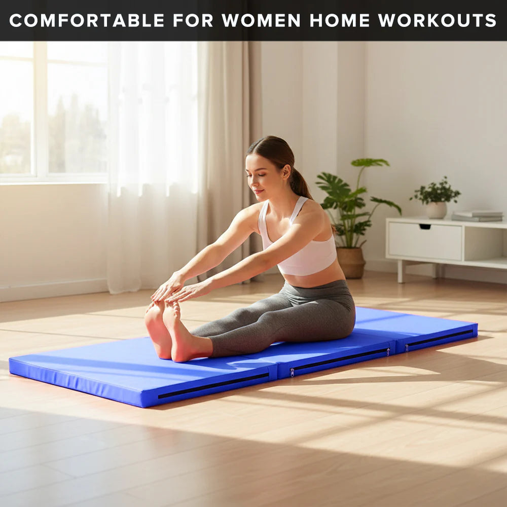 Tri-Fold Gymnastics Mat – 5cm Thick PU Leather, Non-Slip, Foldable Exercise Mat