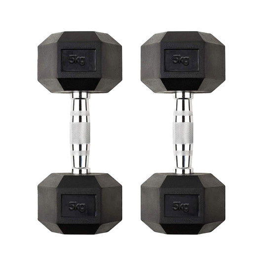5kg Hex Dumbbell Set – Rubber-Coated Anti Roll Weights with Secure Chrome Handles for Home Gym