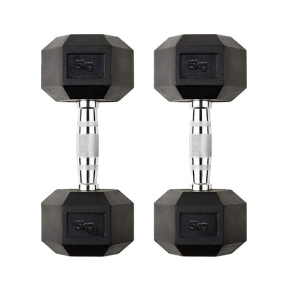 Hex Dumbbells 2.5kg–60kg Pairs & Sets – Rubber-Coated Anti-Roll Weights with Knurled Steel Grip – Strength Training Dumbbell Set for Home Gym or Studio