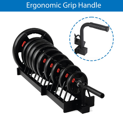 Portable Horizontal Weight Plate Rack with Wheels, Heavy-Duty Steel Plate & Barbell Storage Cart