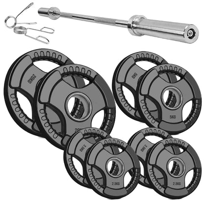 Heavy Duty Tri-Grip Olympic Weight Plates – Rubber Coated & Cast Iron, 2" Hole, Ergonomic Handles, Floor Safe, for Home Gym & Commercial Training Use