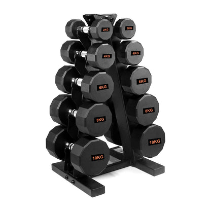 Round Hex Dumbbells with Anti-Roll Design – Rubber Coated Weights for Safe, Quiet Workouts with Ergonomic Grip | Available in Singles, Pairs & Full Sets