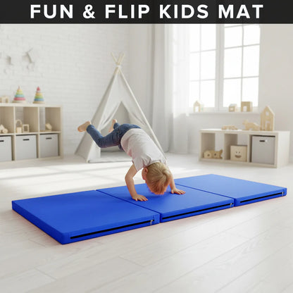 Tri-Fold Gymnastics Mat – 5cm Thick PU Leather, Non-Slip, Foldable Exercise Mat