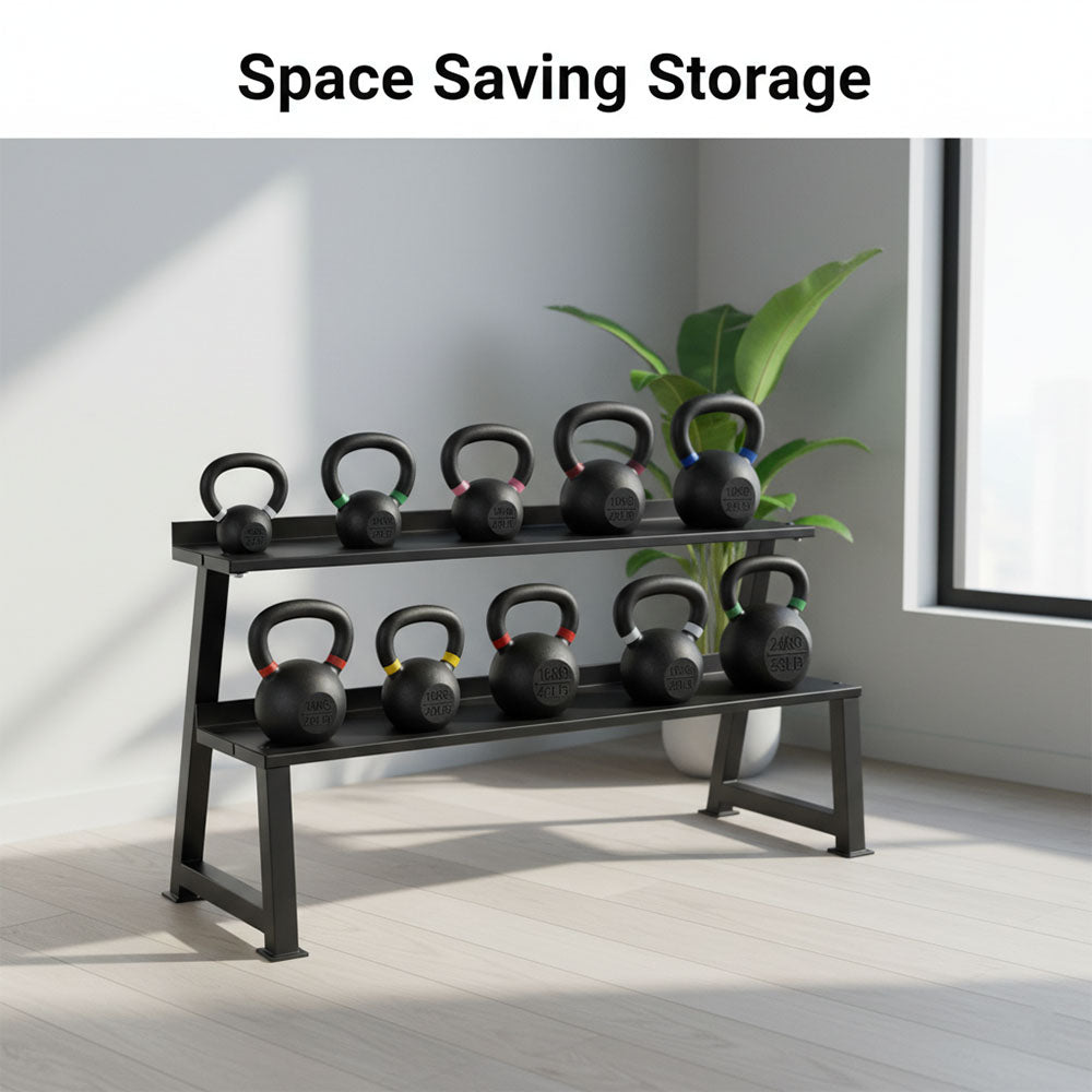 Heavy-Duty 2-Tier Kettlebell Storage Rack – Steel Weight Organizer for Kettlebells