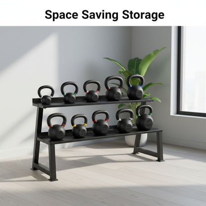 Heavy-Duty 2-Tier Kettlebell Storage Rack – Steel Weight Organizer for Kettlebells