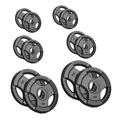 Heavy Duty Tri-Grip Olympic Weight Plates – Rubber Coated & Cast Iron, 2" Hole, Ergonomic Handles, Floor Safe, for Home Gym & Commercial Training Use