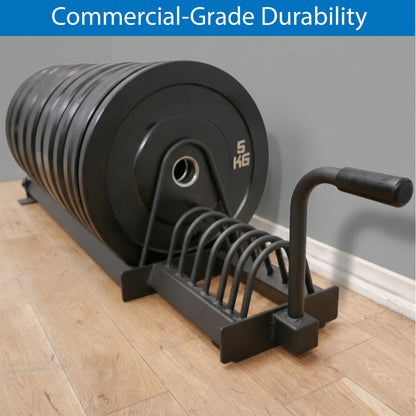 Portable Horizontal Weight Plate Rack with Wheels, Heavy-Duty Steel Plate & Barbell Storage Cart