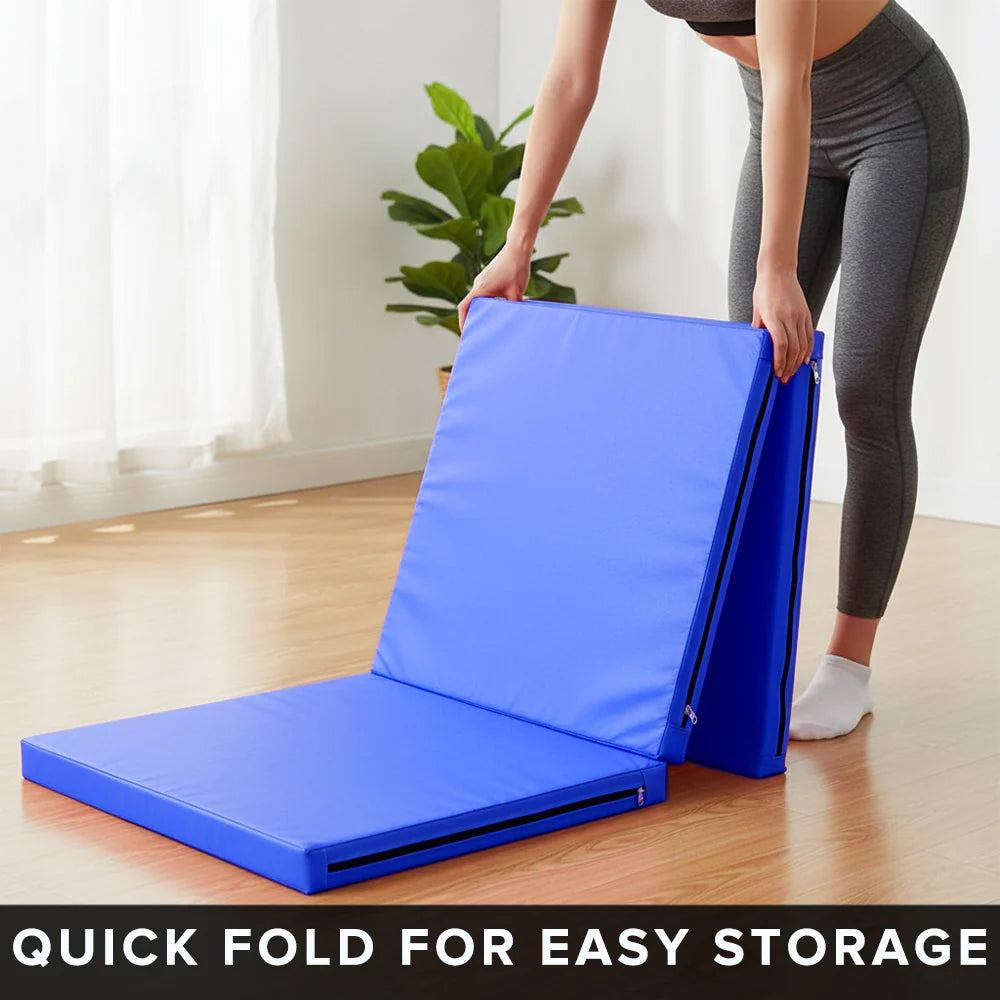 Tri-Fold Gymnastics Mat – 5cm Thick PU Leather, Non-Slip, Foldable Exercise Mat