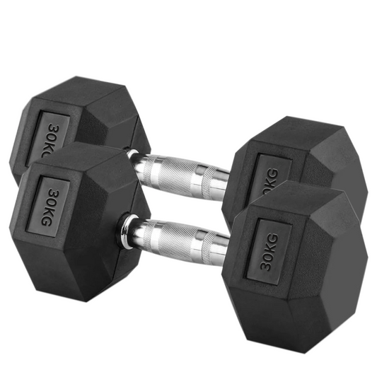 30kg Hex Dumbbells with Rubber Coated Non Slip Heads & Strong Chrome Handles – Perfect for Heavy Home Strength Training