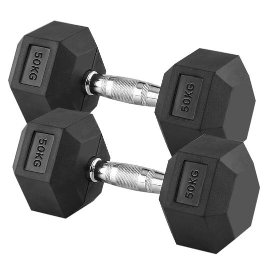 Heavy Duty 50kg Hex Dumbbell Set – Cast Iron Weights with Textured Steel Handles & Protective Rubber Hex Heads for Advanced Home Gym Strength Training