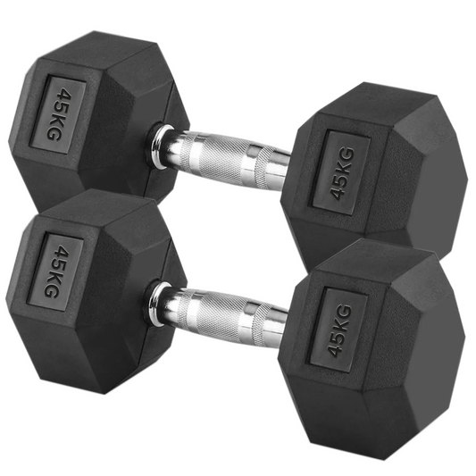 Heavy Duty 45kg Hex Dumbbell Pair – Rubber-Coated Anti-Roll Weights with Steel Grips – 2 x 45kg Dumbbells for Home Gym Powerlifting & Strength Training