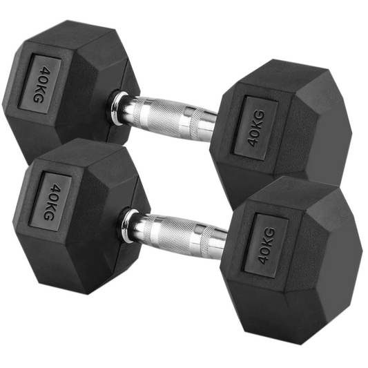 Heavy Duty Hex Dumbbel 40kg Pair – Cast Iron with Rubber Coating, Anti Roll Hex Shape & Textured Steel Handles – 2 x 40kg Weights for Home Strength
