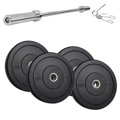 Durable Olympic Rubber Bumper Plates – Heavy Duty 2" Weight Plates for Strength Training, CrossFit & Lifting | Low Bounce, Floor Safe Design in Singles, Pairs & Sets