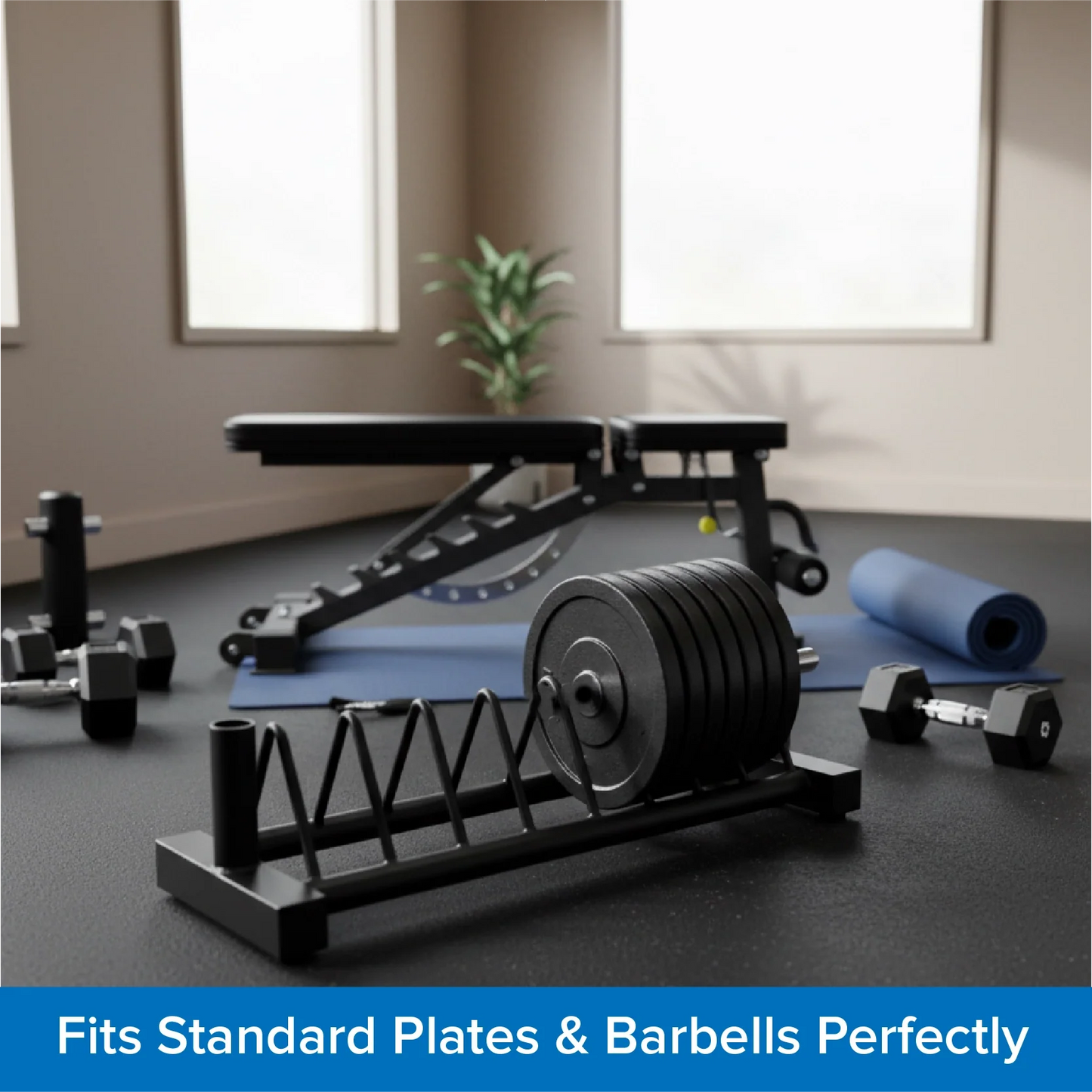 Portable Horizontal Plate Rack with Wheels, Heavy-Duty Steel Barbell & Weight Plate Storage Stand for Olympic & Standard Plates Home Gym