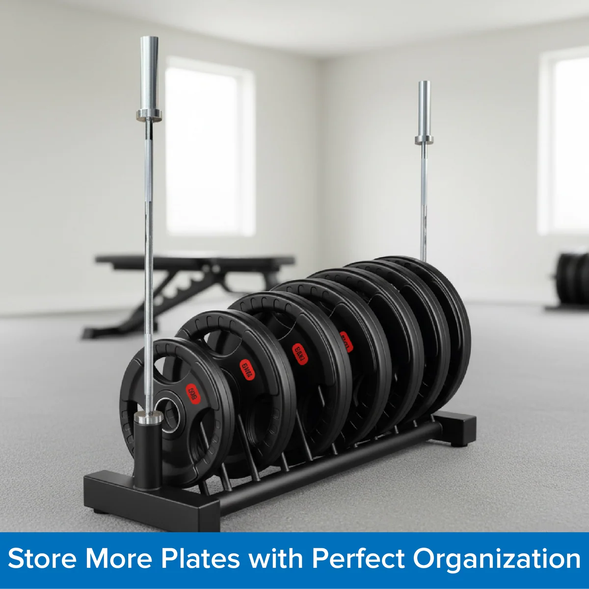 Portable Horizontal Plate Rack with Wheels, Heavy-Duty Steel Barbell & Weight Plate Storage Stand for Olympic & Standard Plates Home Gym
