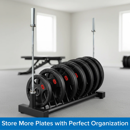 Portable Horizontal Plate Rack with Wheels, Heavy-Duty Steel Barbell & Weight Plate Storage Stand for Olympic & Standard Plates Home Gym