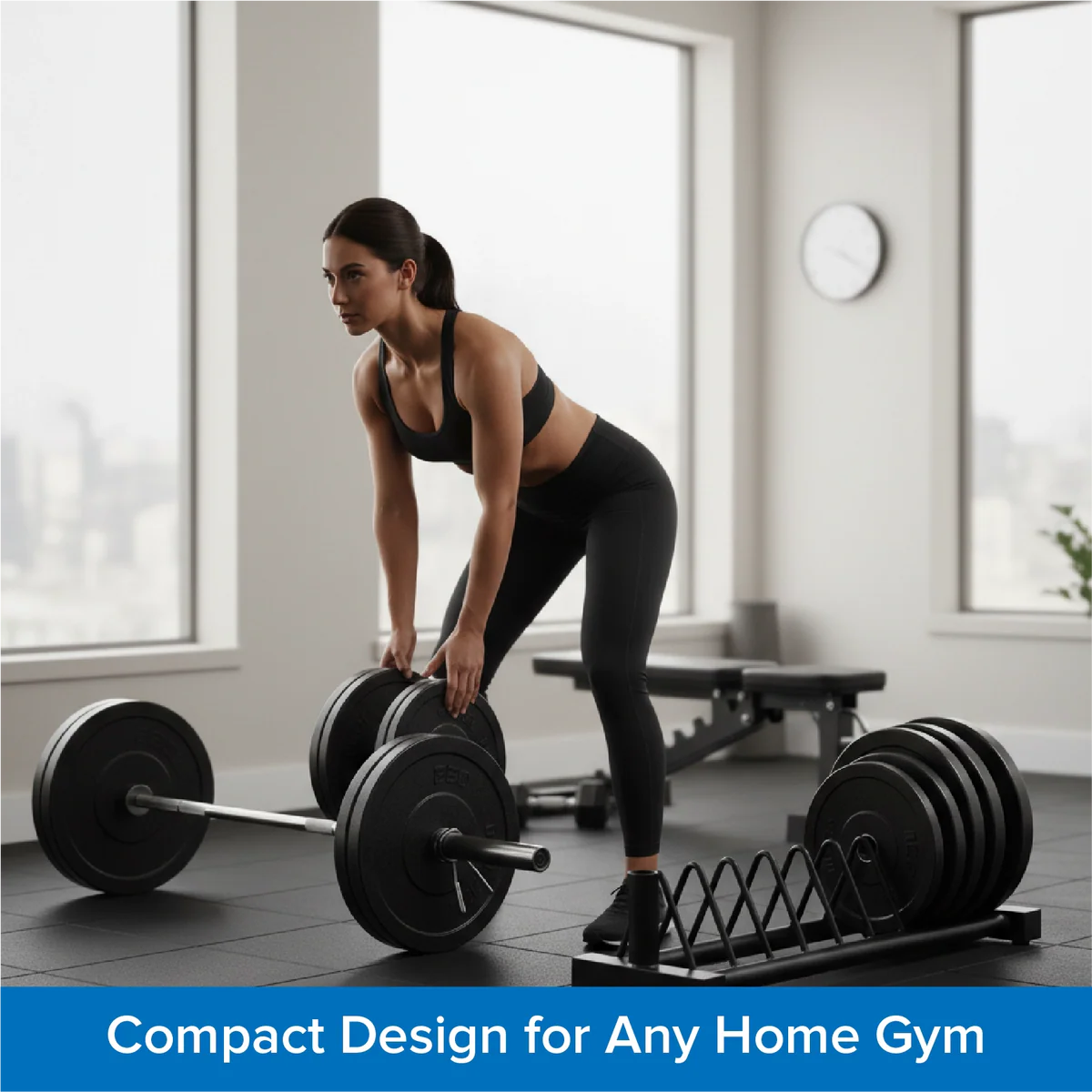 Portable Horizontal Plate Rack with Wheels, Heavy-Duty Steel Barbell & Weight Plate Storage Stand for Olympic & Standard Plates Home Gym